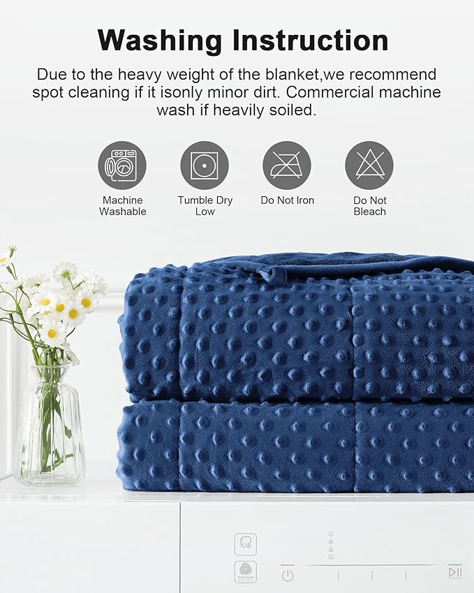 Weighted Blanket for Adults Twin Size 15 lbs, Soft Cooling Minky Dot Heavy Breathable Blanket for All-Season, Washable Weighted Throw with Glass Beads, 48 x 72 Inches, Navy Blue