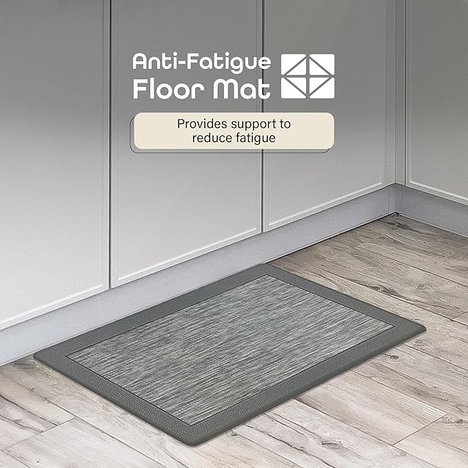 Anti-Fatigue Floor Comfort Mat - 18 x 30 Inch (Clarke Grey) - Non-Slip Kitchen Mats for Floor - Easy to Clean Cushioned Standing Mat for Bathroom & Office Desk - Achim Home Décor