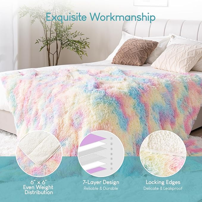 Cottonblue Weighted Blanket 15lbs Queen Size, Soft Faux Fur Sherpa Blanket, Reversible Fluffy Fleece Reverse Blankets, Warm and Cozy Rainbow Throw Decorative for Bedroom Sofa Floor, 60"x80"