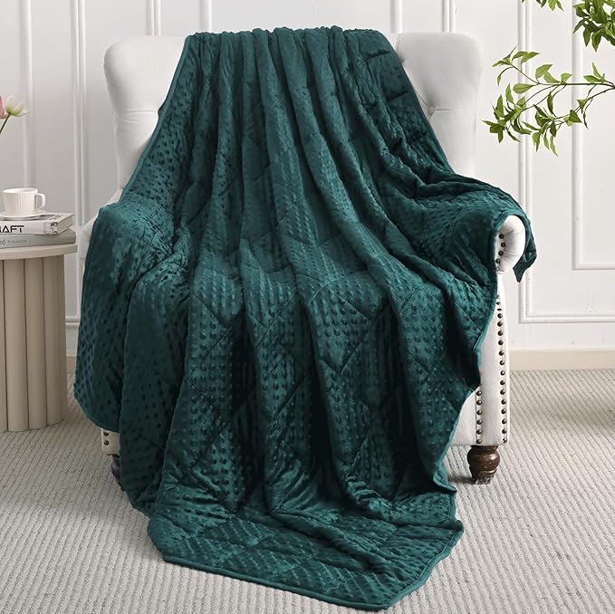 Mr. Sandman Weighted Blanket for Adults, Soft Cooling Heavy Minky Blanket for Sleep, Washable Throw Blanket with Glass Beads, 48 x 72in, 15 lbs, Dark Green