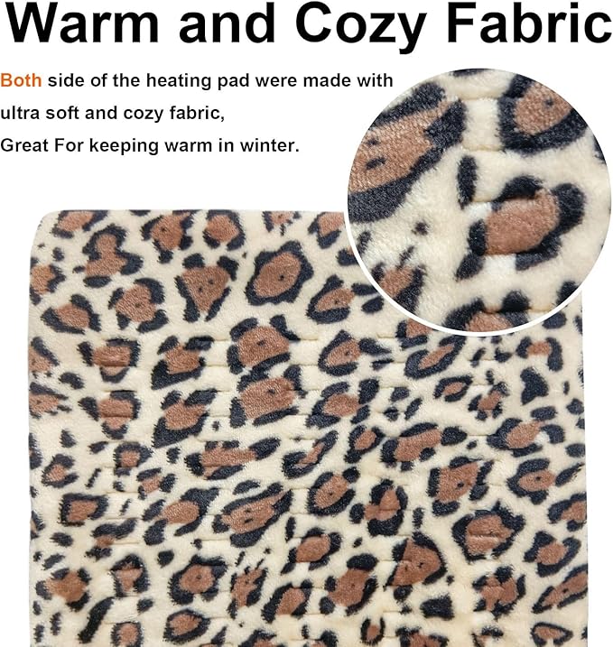 ZXU Heating Pad for Back Pain and Cramps Relief, Ultra Soft Microplush Heating Pad with 12 Heat Setting,Moist Heat ，1-24Hour Auto Shut Off, Stay on Function Hot Heated Pad (Leopard Print) 12” x 24”
