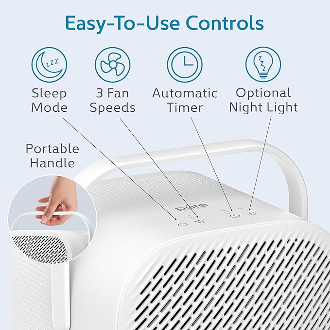 Pure Enrichment PureZone DUO Tabletop Air Purifier – True HEPA, Dual Direction Airflow, 3-Stage Filtration Captures Dust, Smoke, Odors for Large Rooms up to 615 sq. ft. (White)