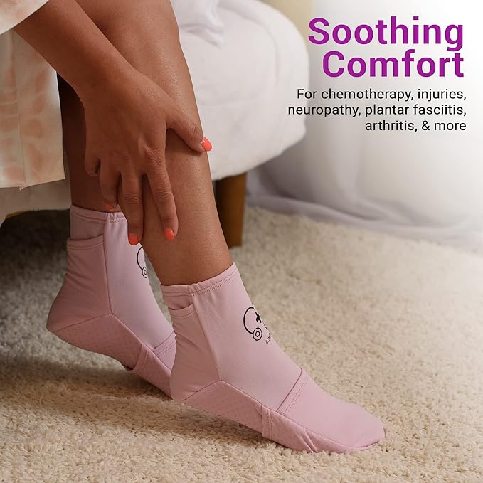 ZOMAPLE Cold Therapy Socks + Gel Packs, Lavender, Medium – Soothe Burning Feet & Reduce Swelling – Hot/Cold Use, Touch Fasteners & Comes with 2 Large & 2 Small Gel Packs – Versatile Foot Ice Pack Wrap