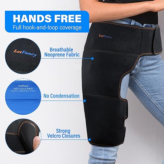 LotFancy Hip Brace with Hot Cold Pack, Hip Ice Pack Wrap for Women and Men, Groin Compression Wrap for Sciatica, Pulled Hamstring, Arthritis, Thigh Injuries, Bursitis Pain Relief