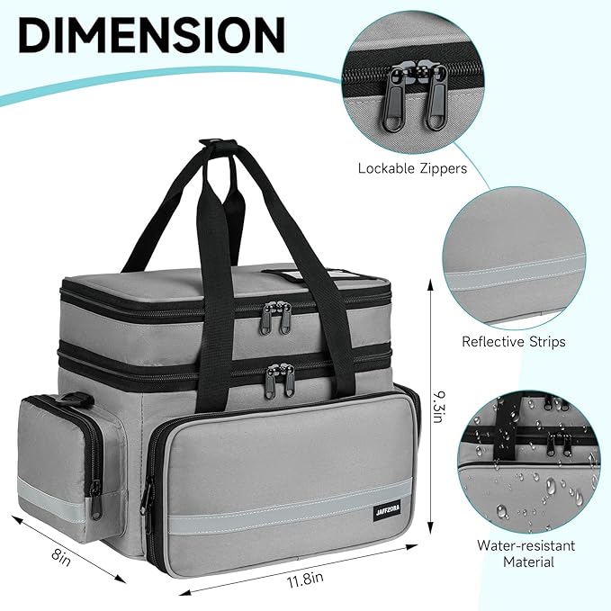 Large Pill Bottle Organizer, Double Layers Medicine Storage Bag with Lockable Zippers and Shoulder Strap,Medication Travel Bag for Prescription Bottles, Vitamins & Medical Supplies, Gray (Bag Only)