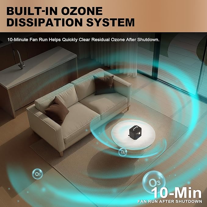 Ozone Generator, Ozone Machine Odor Removal for 10s Delay Start, Ozone Generator for Car, Home, Pets, Basement, and Smoke, Ozone Odor Eliminator -Black