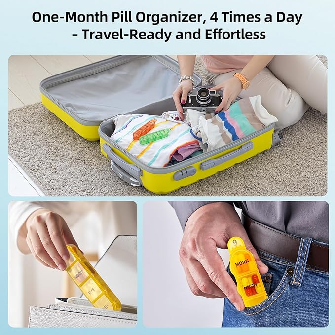Mouthly Pill Organizer 4 Times a Day,GrnPeak 30 Day Pill Holder with Removable Daily Cases, Travel Friendly, Transparent Design for Small Pills & Vitamins