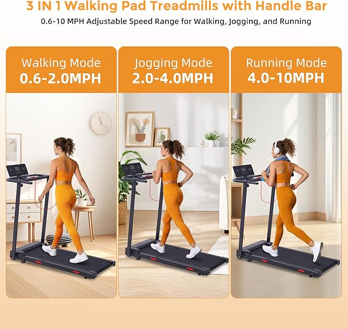 Walking Pad with Handle Bar and Incline, 3.0HP Under Desk Treadmill for Home Small Space, 0.6-7.6MPH Portable Walking Pad Treadmill with Handles, 350LBS, 2026 Upgrade