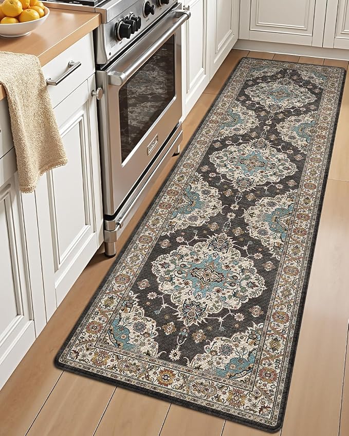 LUMI Kitchen Mat Anti Fatigue Cushioned, Memory Foam Padded Standing Rug Washable, Non Slip Comfort Floor Runner for Home, Sink, Laundry, Office, 17"x59", Black