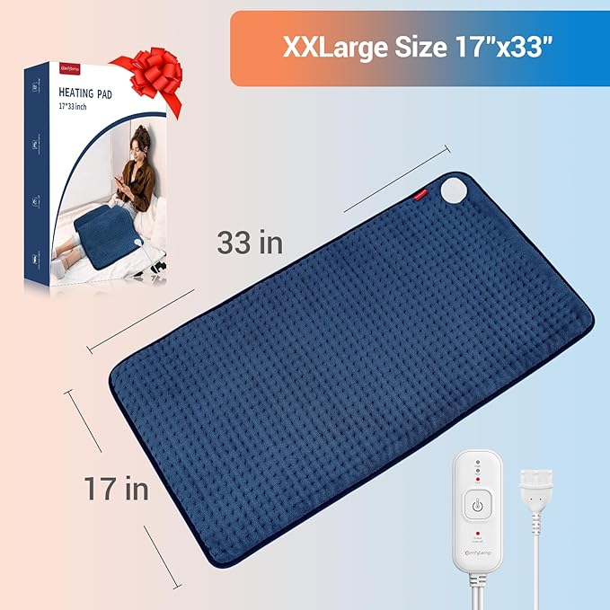 Comfytemp Extra Large Heating Pad, 33''x 17'' King Size Electric Heating Pads for Full Back/Neck/Shoulder/Abdomen, Moist/Dry Heated Pad & Auto Shut Off, Warm Christmas Birthday gifts for Men Women Mom