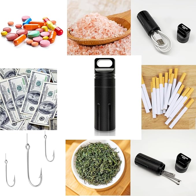 Pill Holder Keychain Container,Portable Aluminum Alloy Waterproof Pill Box for Purse Pocket,Large Capacity Pill Case for Outdoor Travel Camping Daily Use