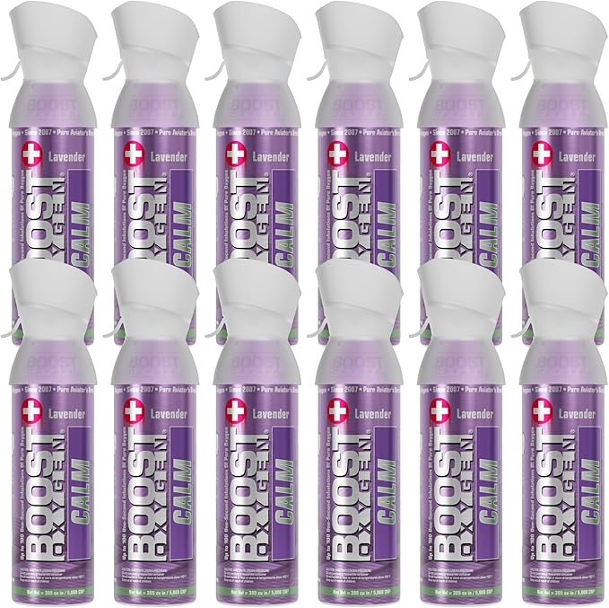 Boost Oxygen Medium Calm Lavender Aroma 5L Canister | Respiratory Support for Aerobic Recovery, Altitude, Performance & Health (12 Pack)