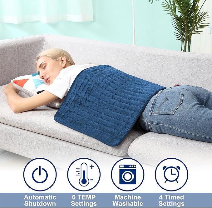 33"X17" Electric Heating pad with 6 Heat Settings, Auto Shut Off, Dry Electric Heating for Back Neck Knee Arms Legs Shoulder Heat Pads for Christmas Birthday Father's Day Mother's Day (Dark Blue)