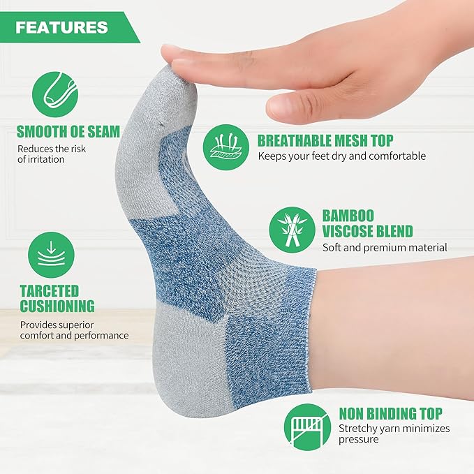 Diabetic Socks for Men,4 & 6 Pairs Low Cut Bamboo Viscose Wide Mens Diabetic Socks Size 9-11 10-13