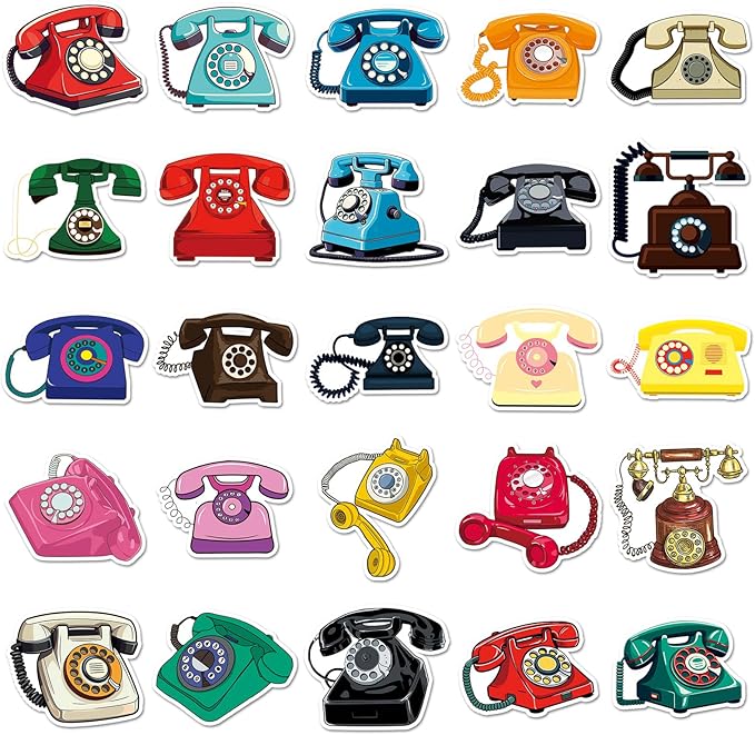 50pcs Retro Phone Stickers,1.96-3.15inch Creative Nostalgic Decorative Stickers, Self-Adhesive for Scrapbooking, Study Decoration, Retro Theme Setup