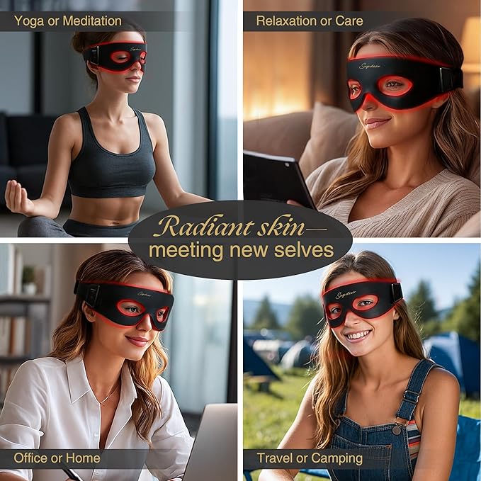 Red Light Therapy Eye Mask, 7-Color LED Light Therapy, 5-Level Gentle Massage Under Eye Device, Under Eye Red Light Therapy for Fine Lines Eye Bags Dark Circles for Men Women