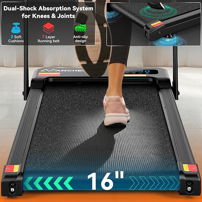 ANCHEER Folding Walking Pad Vibration with Handle, 1500W Portable Treadmill with 12% Incline & 8 Modes, 350lb Under Desk Vibration Treadmills for Home/Office,Installation-Free