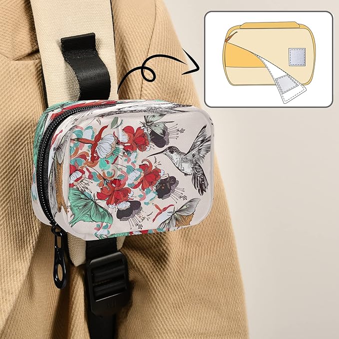Naanle Floral Butterfly Hummingbird 7 Day Pill Case Travel Pill Organizer Bag with Zipper Portable Weekly Case Compact Size for Vitamin Supplement Holder