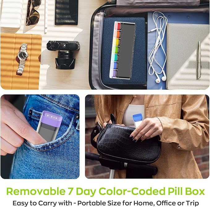 Weekly Pill Organizer 1 Time a Day, HIONXMGA Portable Detachable Travel Pill Box 7 Day, Large Once Daily Pill Holder Case, Color-Coded Dispenser for Vitamin Medicine Supplement Fish Oil, Clear