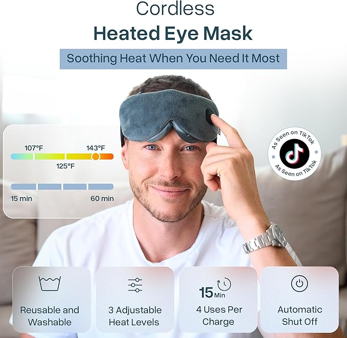MyHalos Cordless Heated Eye Mask for Dry Eyes - Rechargeable Eye Heat Mask - Eye Warm Compress with Washable Cover - Sinus Heating Pad for Eyes, Styes & Blepharitis - MGD heated eye masks for dry eyes