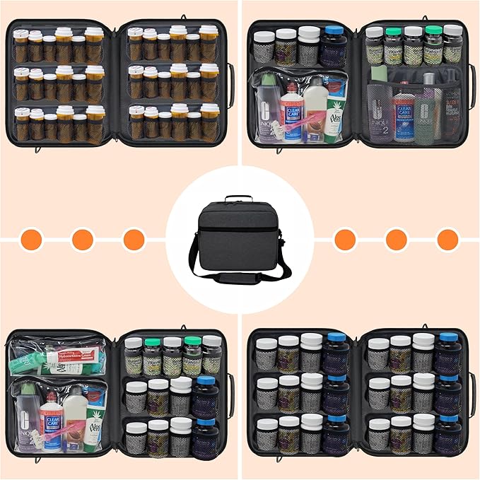 Extra-Large Customizable Modular Pill Bottle Organizer, Medicine Bag, Carrier for Medications, Vitamins, and Medical Supplies - Travel Medicine Organizer, Med Bag - Dark Gray (Optional Lock)