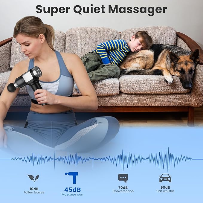 JQX Massage Gun, Deep Tissue Massager Gun for Pain Relief, Percussion Muscle Massage Gun for Athelets, Handheld Electric Back Massager with 30 Speed Levels & 9 Massage Heads