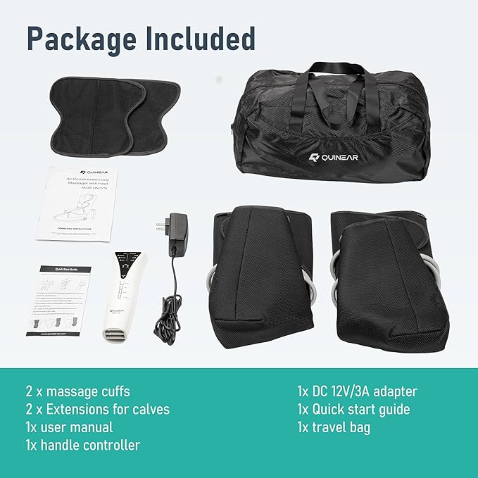 QUINEAR Leg Massager with Heat and Air Compression,Foot and Calf Massager for Circulation and Pain,Compression Boots with 3modes and 3 Intensities