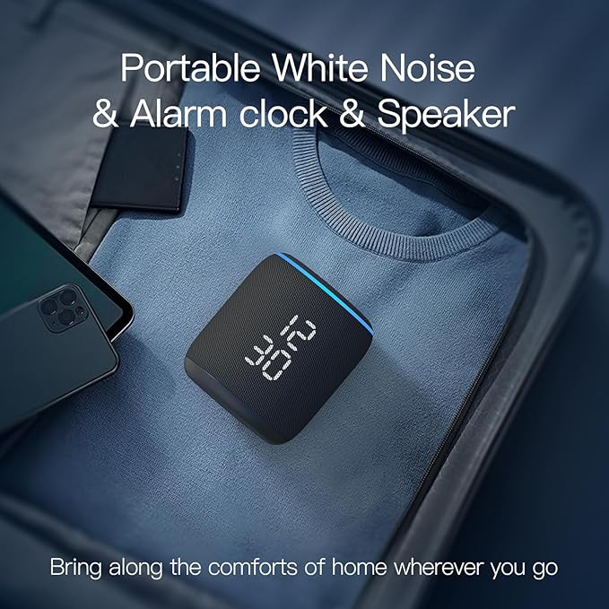 REACHER Sound Machine Alarm Clock for Kids, Portable Sound Machine for Sleep Friendly, Small Rechargable Bluetooth Alarm Clock for Travel, Glow Night Light for Bedroom Nursery Travel Dorm Bedside