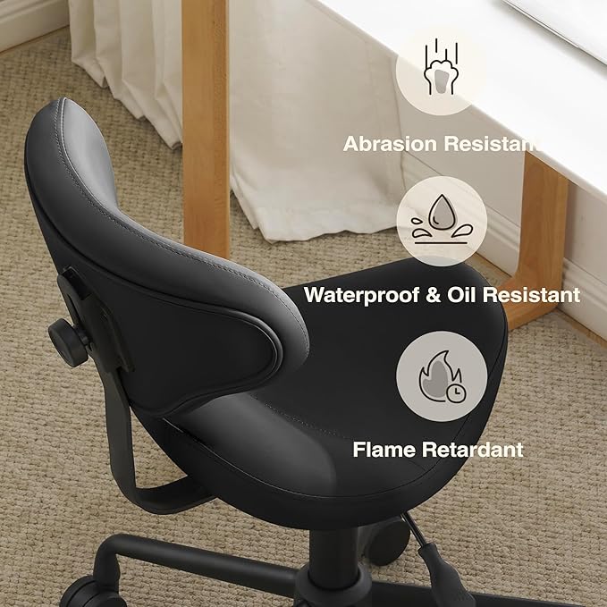 Ergonomic Saddle Seat Adjustable Pneumatic Hydraulic Drafting Swivel Rolling Stool Chair for Medical Hygienic SPA Massage Salon Home and Office - Hilo 508 (Black, with Backrest)