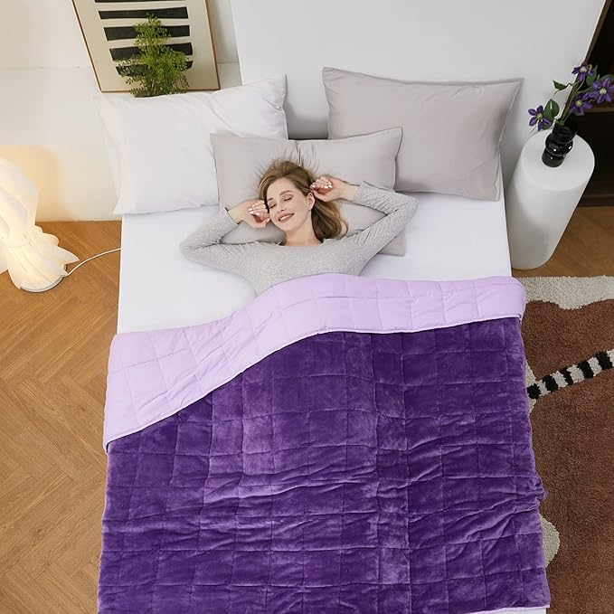 Satwip Purple Weighted Blanket 15 Pounds, Fuzzy Warm Flannel Throw Blanket with Soft Breathable Sanded, 48 x 72 inches, Purple