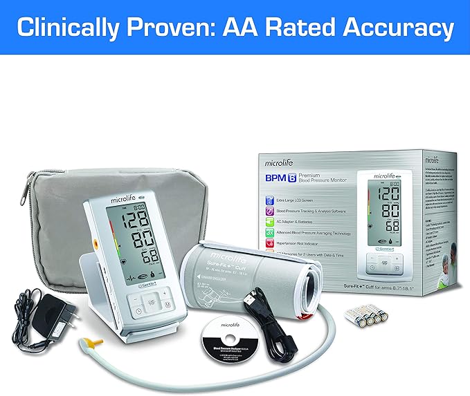 Microlife Series 600 Automatic Upper Arm Blood Pressure Monitor for 2 Users, Stores up to 198 Results, Wide-Range Cuff Fits Adult Arms <18.1 in (size M – L), Smart Tracking Software
