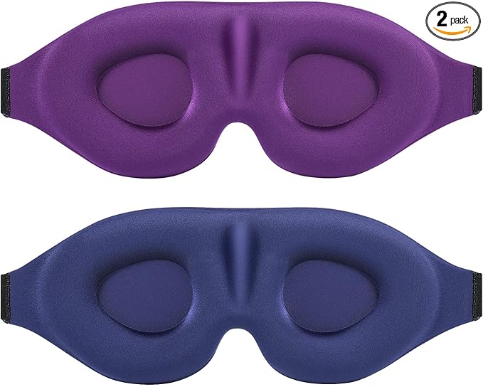 Sleep Eye Mask for Men Women 2 Pack 3D Contoured Cup Sleeping Mask & Blindfold, Concave Molded Night Sleep Mask, Block Out Light, Soft Comfort Eye Shade Cover for Travel Yoga Nap, Purple & Blue