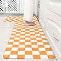White Orange Checkered Grid Checkerboard Kitchen Rug Sets [2 PCs], Anti-Fatigue, Waterproof Non-Slip Kitchen Mats Heavy Duty Comfort Foam Rug for Kitchen, Floor, Laundry,17"x29"+17"x47"