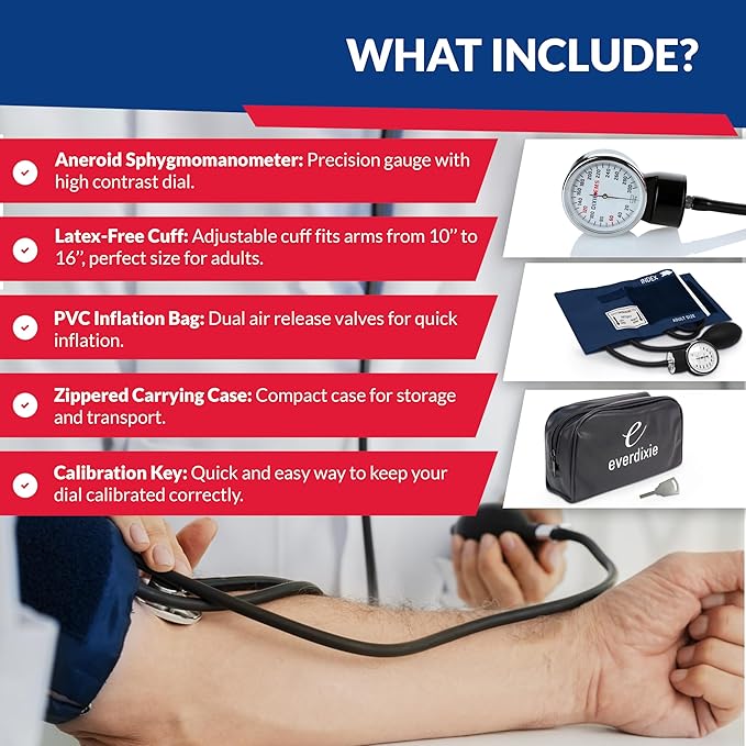Deluxe Aneroid Sphygmomanometer Blood Pressure Monitor Set – 2-Pack – Adult Cuff, Carrying Case & Calibration Tool – High Contrast Dial for Accurate Readings – Portable & Durable Design – Navy