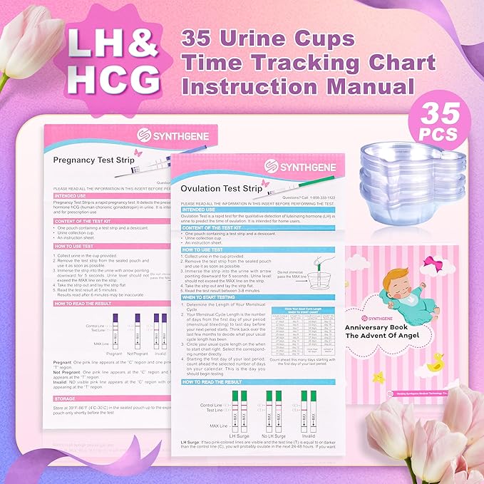 SYNTHGENE Ovulation Test Strips, LH 50 HCG 20 Ovulation and Pregnancy Tests, 50 Ovulation Tests and 20 Pregnancy Tests with 70 Urine Cups, Detect Early Pregnancy and Accurately Track Ovulation