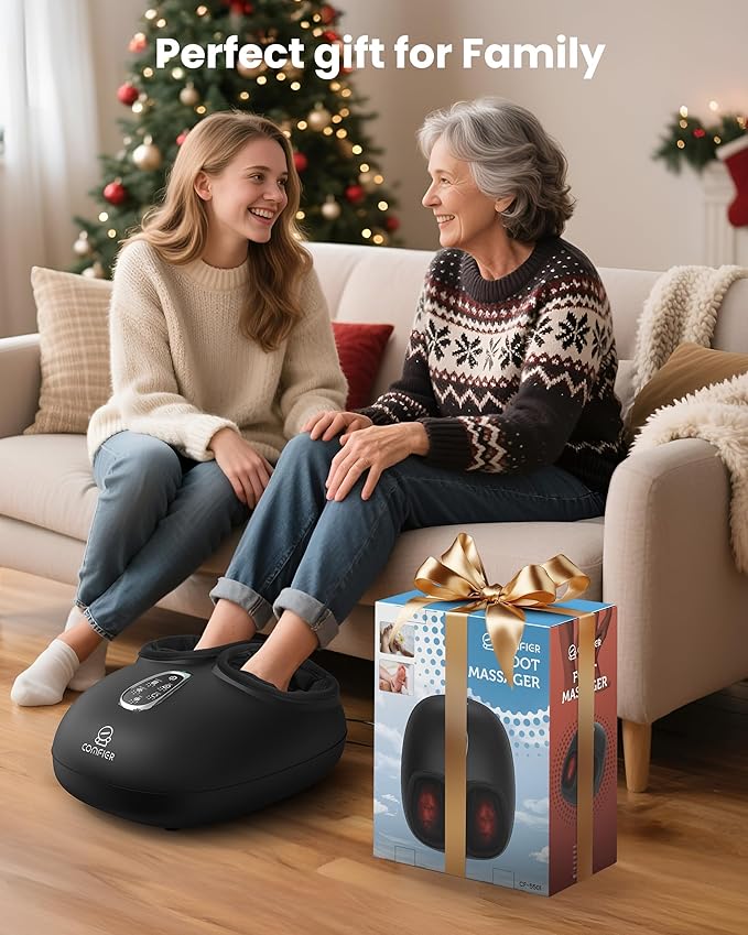 COMFIER 4-in-1 Heated Foot Massager with Shiatsu, Compression & Vibration, Independent Controls, 3 Levels, Toe Touch Control, Large Size Fits Up to 14, Gifts for Mom Dad, Home Office use