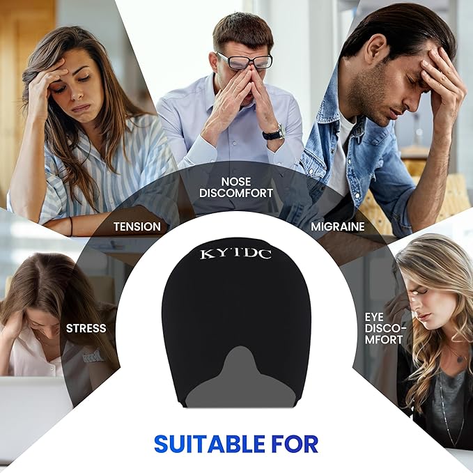 Migraine Relief Cap Gel Ice Head Wrap - Hot & Cold Therapy Soothing Headache Hat Ice Pack Mask, Headache Relief Wrap for Tension, Stress, Hangover &Puffy Eyes (Black)