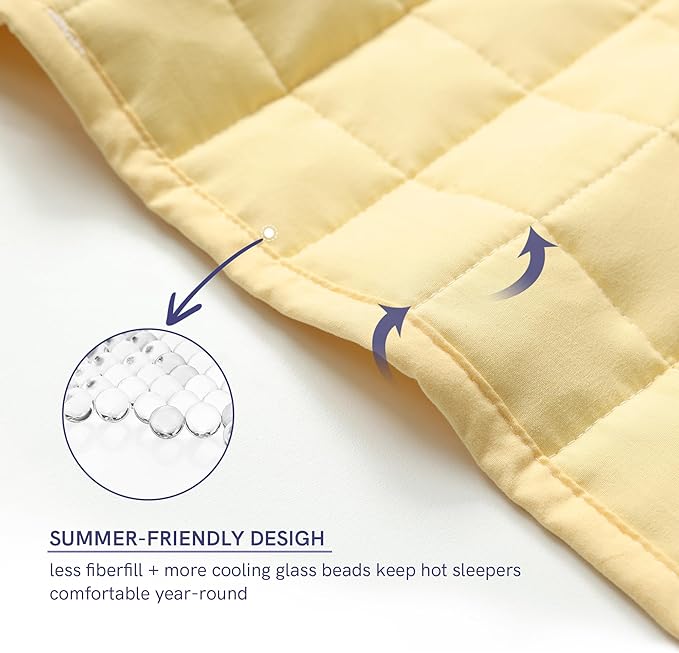 YnM 10lbs Weighted Blanket for Adults, Heavy Bed Throw Blanket with Cooling Glass Beads for All Season Use, Ideal for ~90lbs (48x72 Inches, Twin/Full, Pastel Yellow)