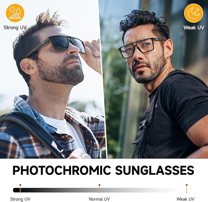 Photochromic Sunglasses for Men Women, UV Transition and Proteciton. ANSI Z87.1 for Sports Running and Work safety