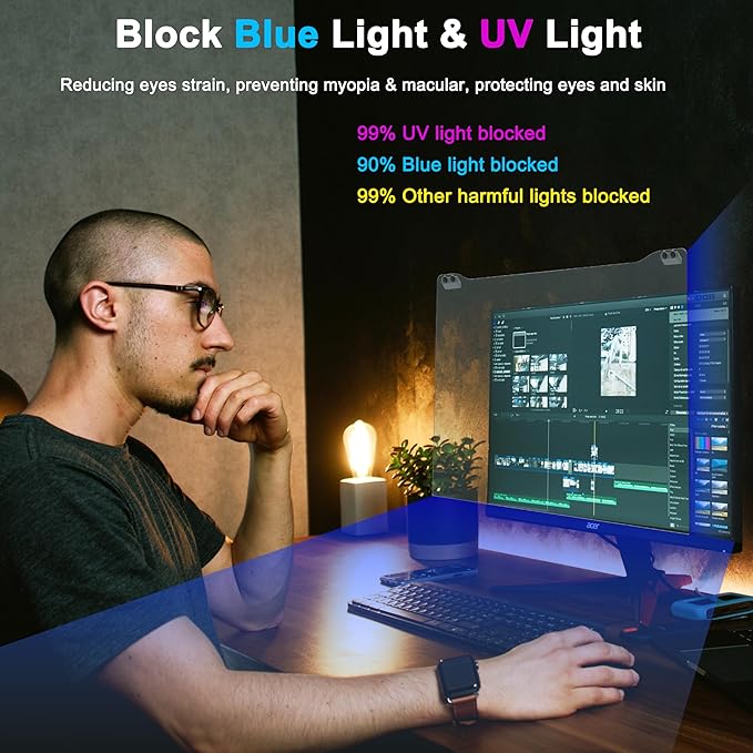 ZYY 2 Pack Diagonal 27 Inch Computer Screen Blue Light Blocker for (W 24 1/8 x H 14) Monitor, Desktop PC UV Blocking Filter for Eye Strain, Hanging Anti Blue Light Screen Protector 27 Inch