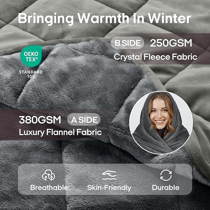 ZonLi Royal Posh Velvet Weighted Blanket for Adults, Dual Sided Cozy Fluffy Heavy Blanket(48"x72",12lbs,Grey), Bed Sofa Heavy Blankets, Soft Material with Premium Glass Beads, Easy Care