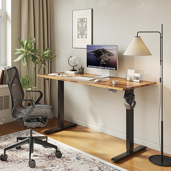 Agilestic Electric Standing Desk, 60 x 24 Inches Height Adjustable Desk, Sit Stand up for Work Office Home, Ergonomic Rising Computer Table with Memory Preset, Rustic Brown