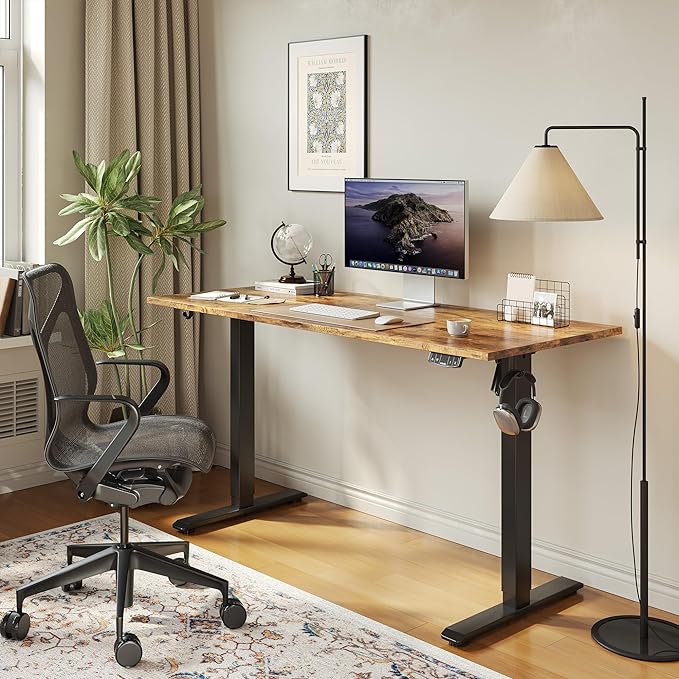 Agilestic Electric Standing Desk, 63 x 24 Inches Height Adjustable Desk, Sit Stand up for Work Office Home, Ergonomic Rising Computer Table with Memory Preset, Rustic Brown