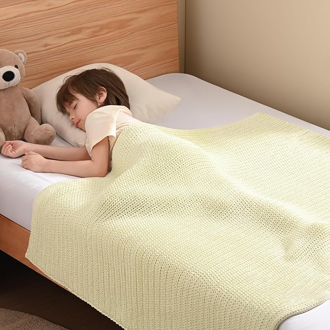 Guohaoi Knitted Weighted Blanket Kids (Cream 40"x60" 10lbs) No Beads Cooling Heavy Blanket, Home Decor Breathable Chunky Knit Throw Blanket for All-Season Use