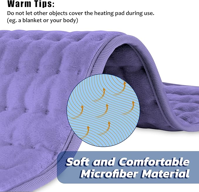 40"X20" Electric Heating pad with 6 Heat Settings, Auto Shut Off, Dry Electric Heating for Back Neck Knee Arms Legs Shoulder Heat Pads for Christmas Birthday Father's Day Mother's Day (Light Purple)