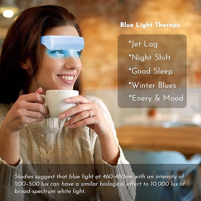 Red & Blue Light Therapy Glasses – 670nm Red Light for Eye Comfort & Visual Wellness, 480nm Blue Light for Energy, Mood & Sleep Support – Wearable Light Therapy Eyewear with Timer