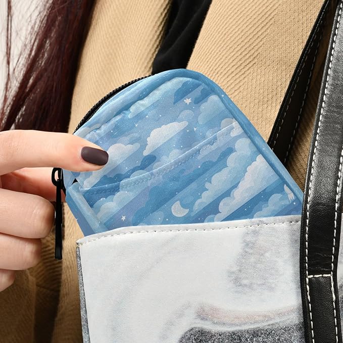 Blue Gradient Cloud and Stars Travel Pill Organizer Case Box Container Weekly Portable Vitamin Medicine Holder Storage Bag with Zipper Removable