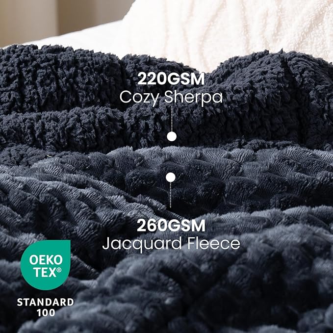 Drewin 15lbs Weighted Blanket for Adults, Ultra-Cozy Warm Jacquard Sherpa Weighted Blanket, 3D Turtleback Pattern Soft Thick Heavy Blanket for Sofa Bed, 60 x 80 inches, Grey Blue