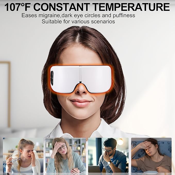 Eye Massager with Heat, Compression, Heated Sleep Mask, Mothers Fathers Day Birthday Gifts for Women Men, Massager Scalp for Eye Strain Relief, Foldable,Comfortable