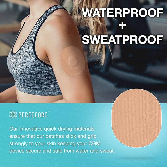 Adhesive Bandage Patches Compatible with Freestyle Libre Enlite Guardian (30-Pack) – Waterproof, Sweatproof Continuous Glucose Monitor Sensor Cover Tape – Diabetes & Diabetic Supplies – Nude